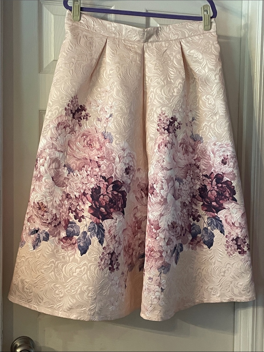 Chic Wish Blush Floral A-Line Midi Skirt